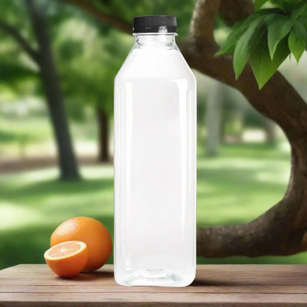 1000ml - 32oz Square Bottles Clear PET Plastic With Tamper Evident Lids