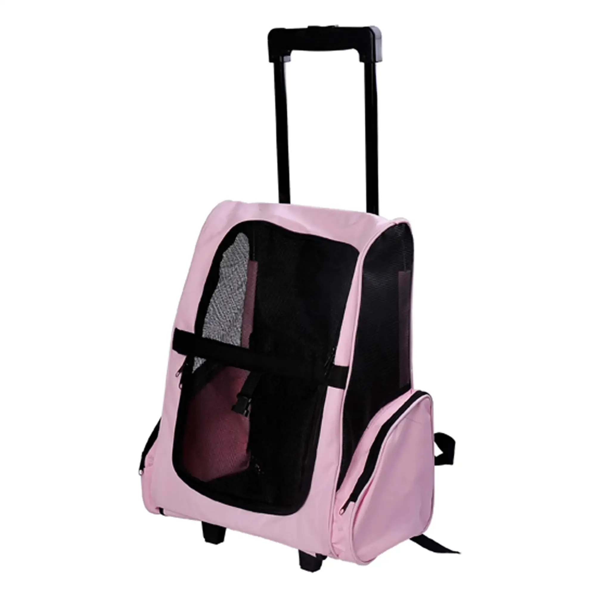 2 in 1 Dog and Cat Carrier Backpack with Side Pockets, Telescopic Handle and Wheels, 42x25x55cm, Pink