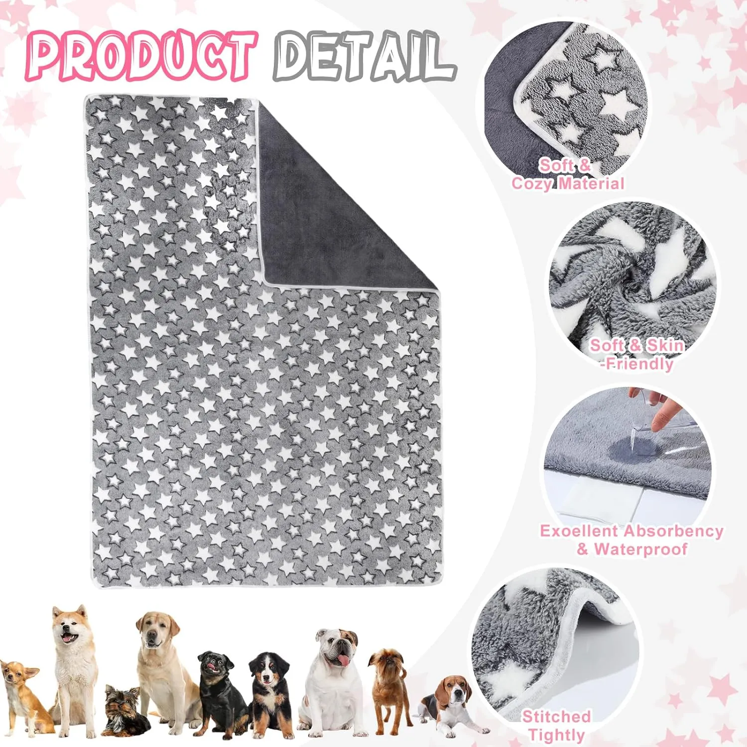 2 Pack Dog Blanket for Large Dogs Soft Fluffy Pet Christmas Blanket Washable Whelping Pee Pads Reusable Puppy Blankets for Couch Pet Gifts (Square, 65 x 48 Inches)