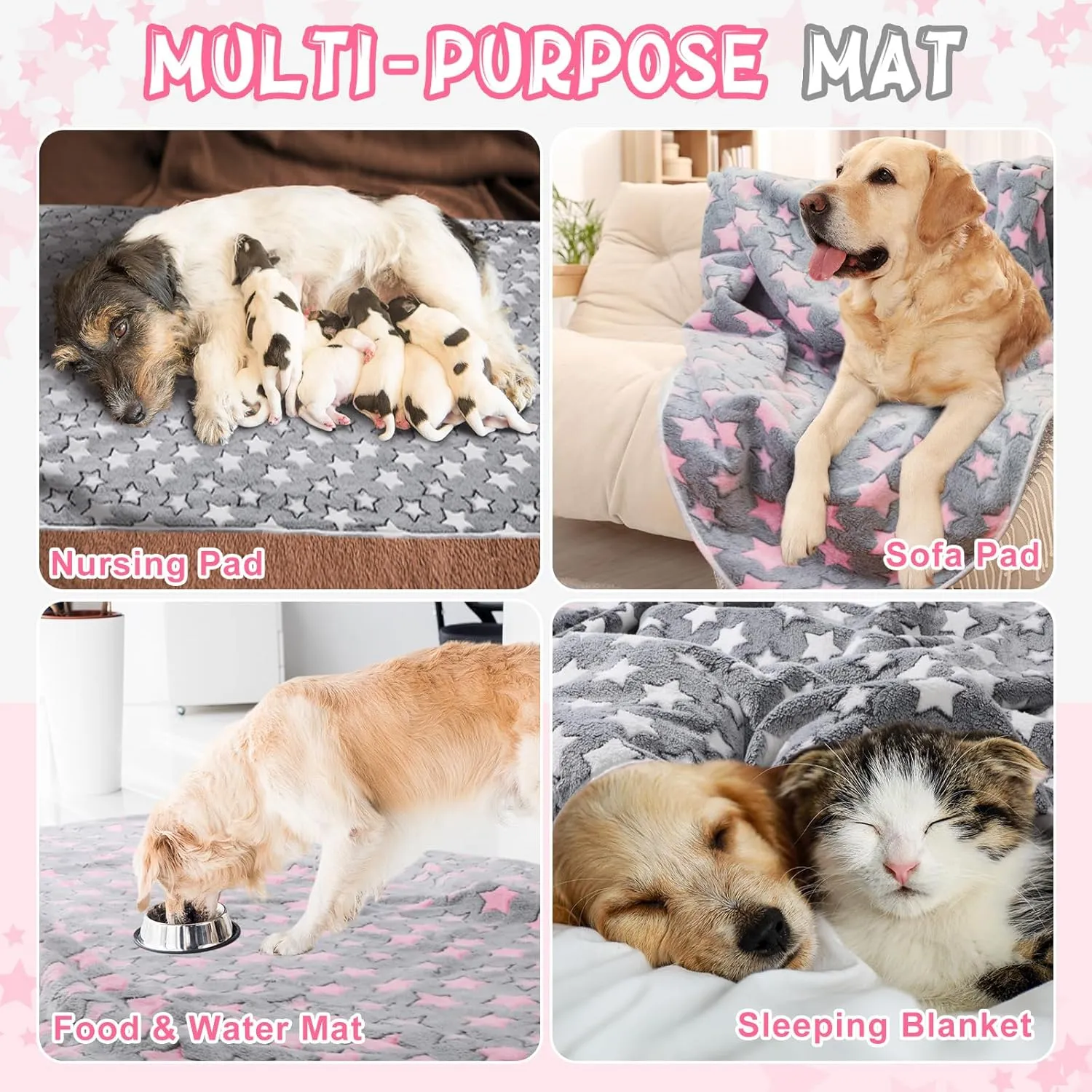 2 Pack Dog Blanket for Large Dogs Soft Fluffy Pet Christmas Blanket Washable Whelping Pee Pads Reusable Puppy Blankets for Couch Pet Gifts (Square, 65 x 48 Inches)