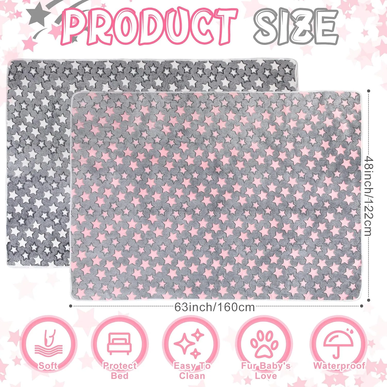 2 Pack Dog Blanket for Large Dogs Soft Fluffy Pet Christmas Blanket Washable Whelping Pee Pads Reusable Puppy Blankets for Couch Pet Gifts (Square, 65 x 48 Inches)