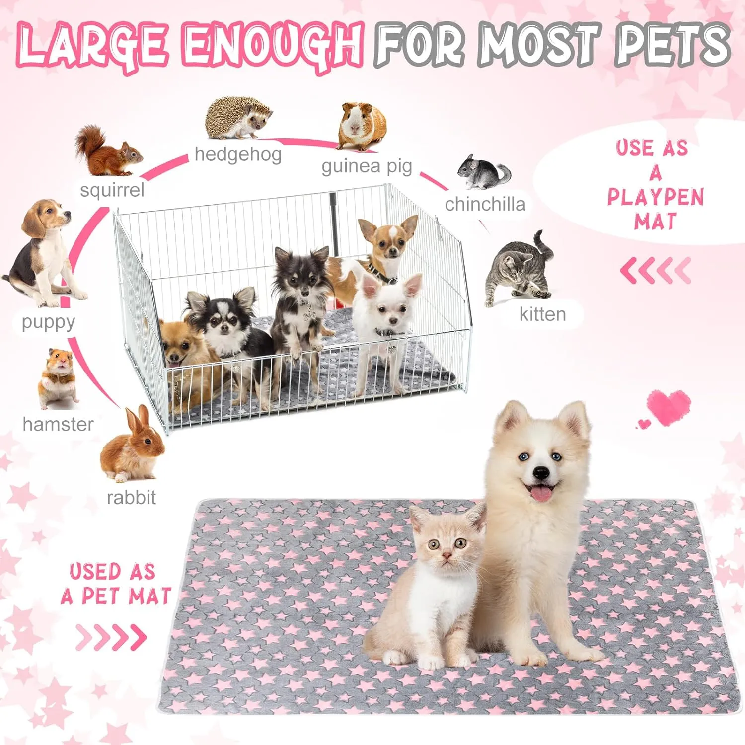 2 Pack Dog Blanket for Large Dogs Soft Fluffy Pet Christmas Blanket Washable Whelping Pee Pads Reusable Puppy Blankets for Couch Pet Gifts (Square, 65 x 48 Inches)