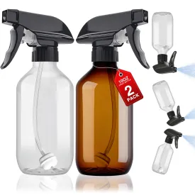 2 Packs Plastic Spray Bottles 360 Water Spray Bottle for Cleaning - 10 oz/300 ml Upside Down Spray Bottle Small Squirt Bottle with Adjustable Nozzle for Hair, Cooking, Plant, Pet (Clear   Brown)