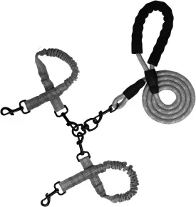 2 Way Dog Leash,No Tangle for Two Dogs, 3 in 1 Dog Leash with 360 Swivel, Shock Absorbing, Reflective Threads Comfort Foam Handle, Ideal for Small Dogs and Dog Training (Grey, Double Leashes)