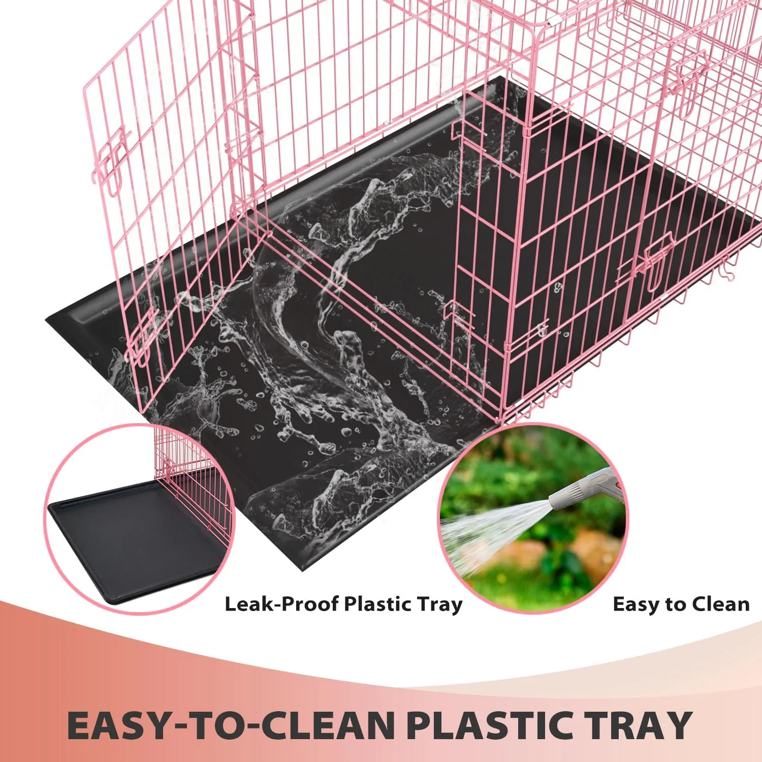 24 Inch Dog Crates,Folding Mental Wire Pet Crates Puppy Cage with Double-Door Divider Panel Removable Tray and Handle,Outdoor and Indoor Pet Dog Cage Crates for Small Dogs Portable Travel Cage, Pink