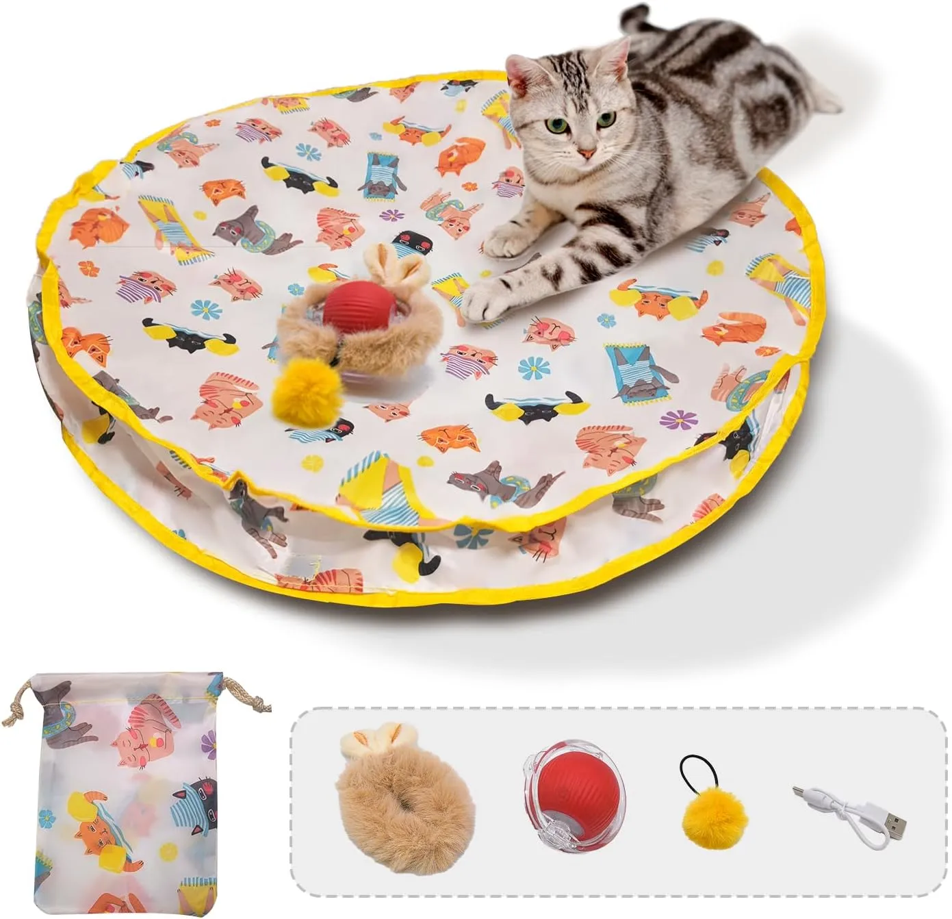 28-Inch Automatic Cat Toys Cat Play Mat with Motion-Activated Rolling BallInteractive Hide-and-Seek Cat Toy for Indoor Cats Exercise