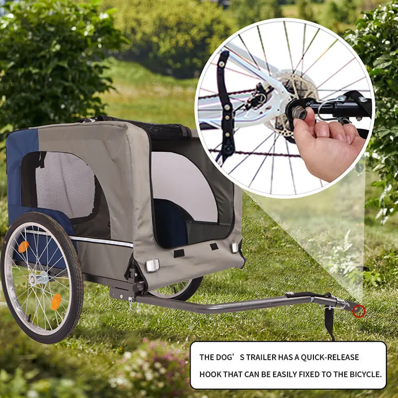 53.9" Blue/Grey Bike Trailer With 8 Reflectors for Dogs