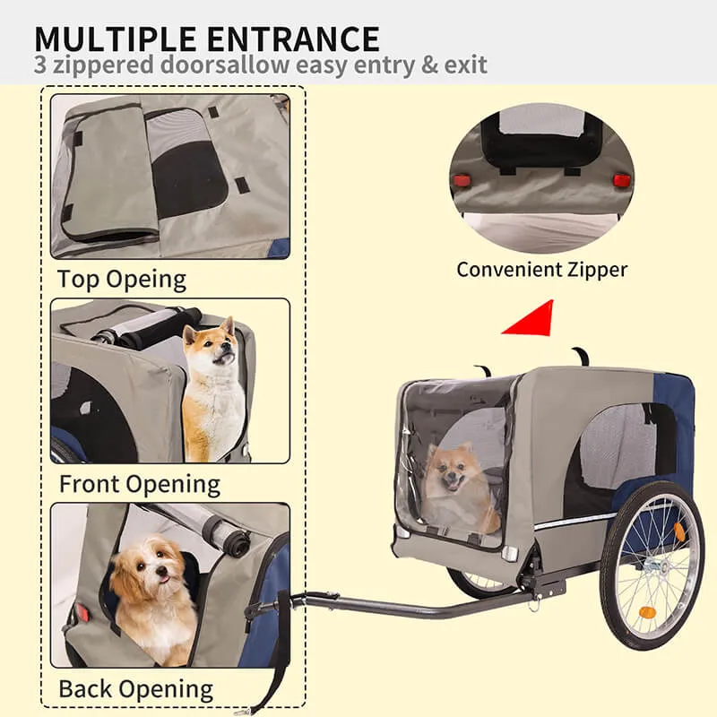 53.9" Blue/Grey Bike Trailer With 8 Reflectors for Dogs