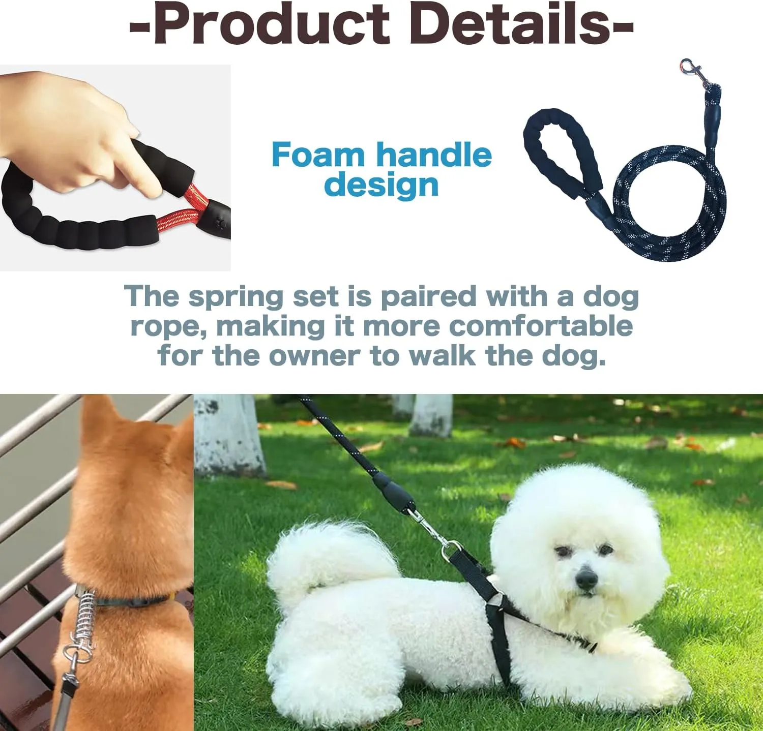 5FT Dog Leash with Bungee Extension, Dog Shock Absorbing Spring Leash for Medium Large Dogs, Dog Leash with Chew-Proof Extension for Training Bicycle Running (Black, 5FT)