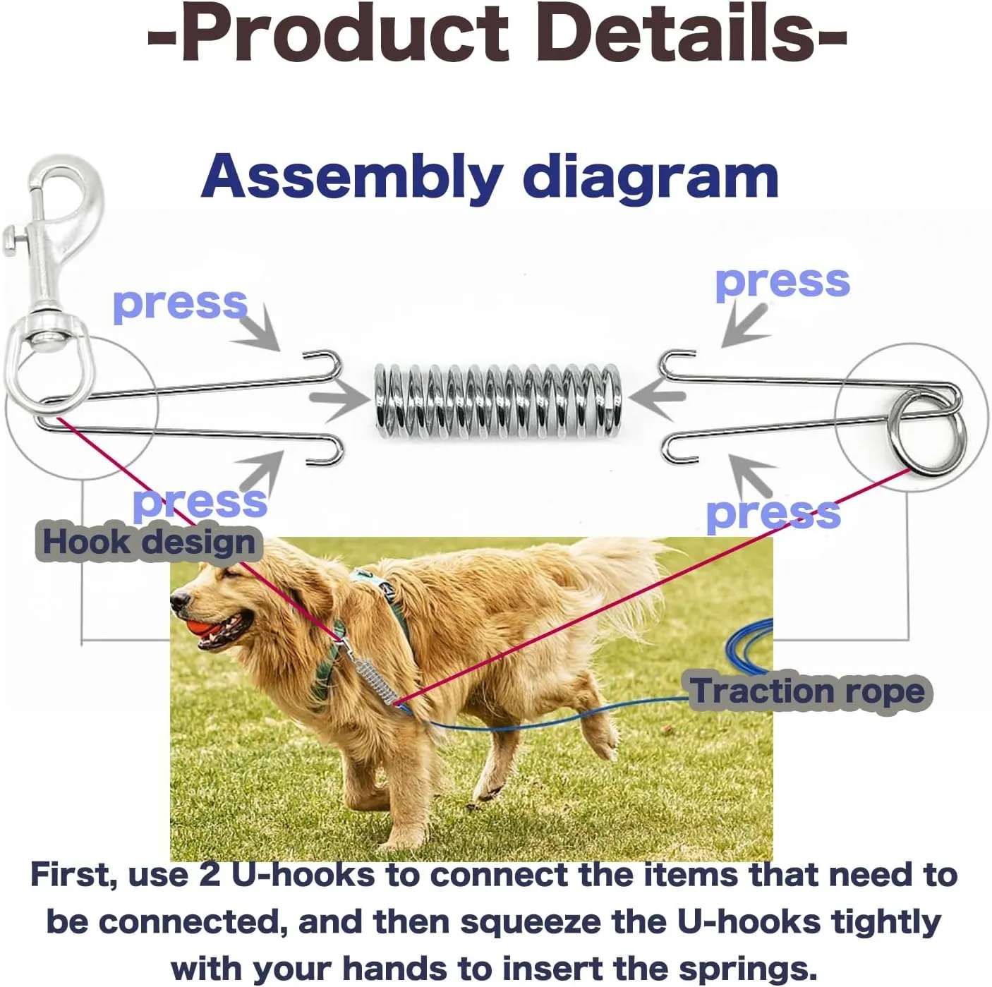 5FT Dog Leash with Bungee Extension, Dog Shock Absorbing Spring Leash for Medium Large Dogs, Dog Leash with Chew-Proof Extension for Training Bicycle Running (Black, 5FT)