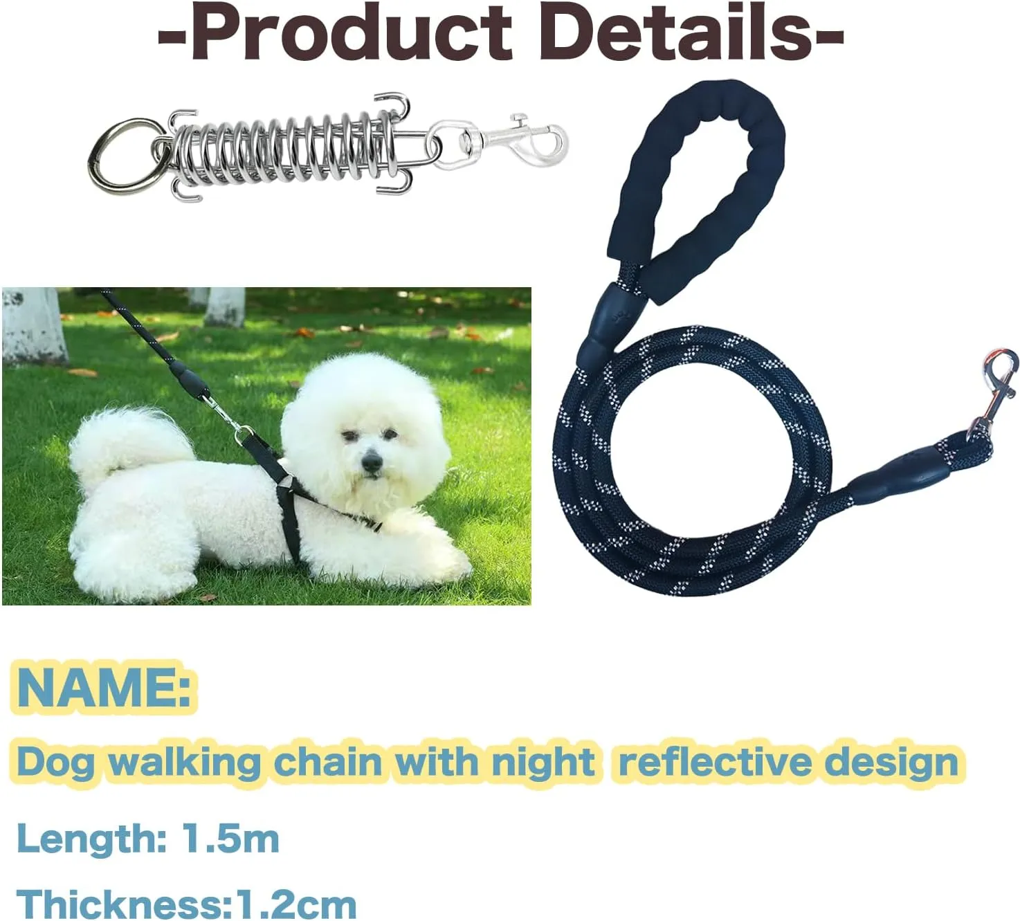 5FT Dog Leash with Bungee Extension, Dog Shock Absorbing Spring Leash for Medium Large Dogs, Dog Leash with Chew-Proof Extension for Training Bicycle Running (Black, 5FT)