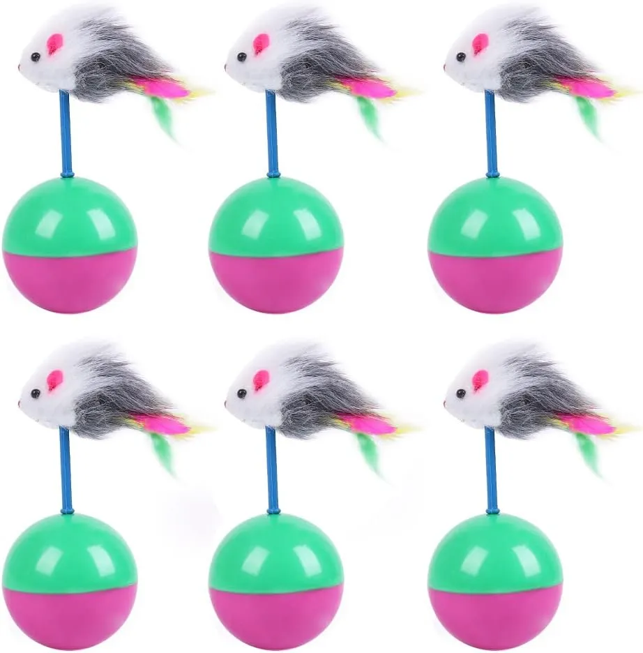 6pcs Cat Toy Plush Mouse Tumbler Toy Feather Mice Shape Toy Interactive Ball Kitten Funny Catch Toys Animals Cat Toy Mice Pets Doll Mice Catnip Toys for Indoor