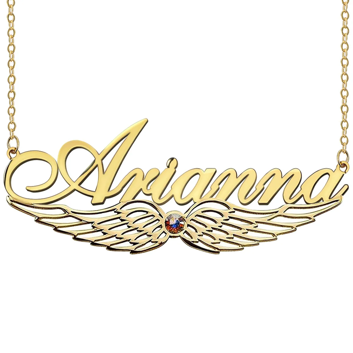 Angel Wing Name Necklace with Birthstone
