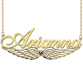 Angel Wing Name Necklace with Birthstone