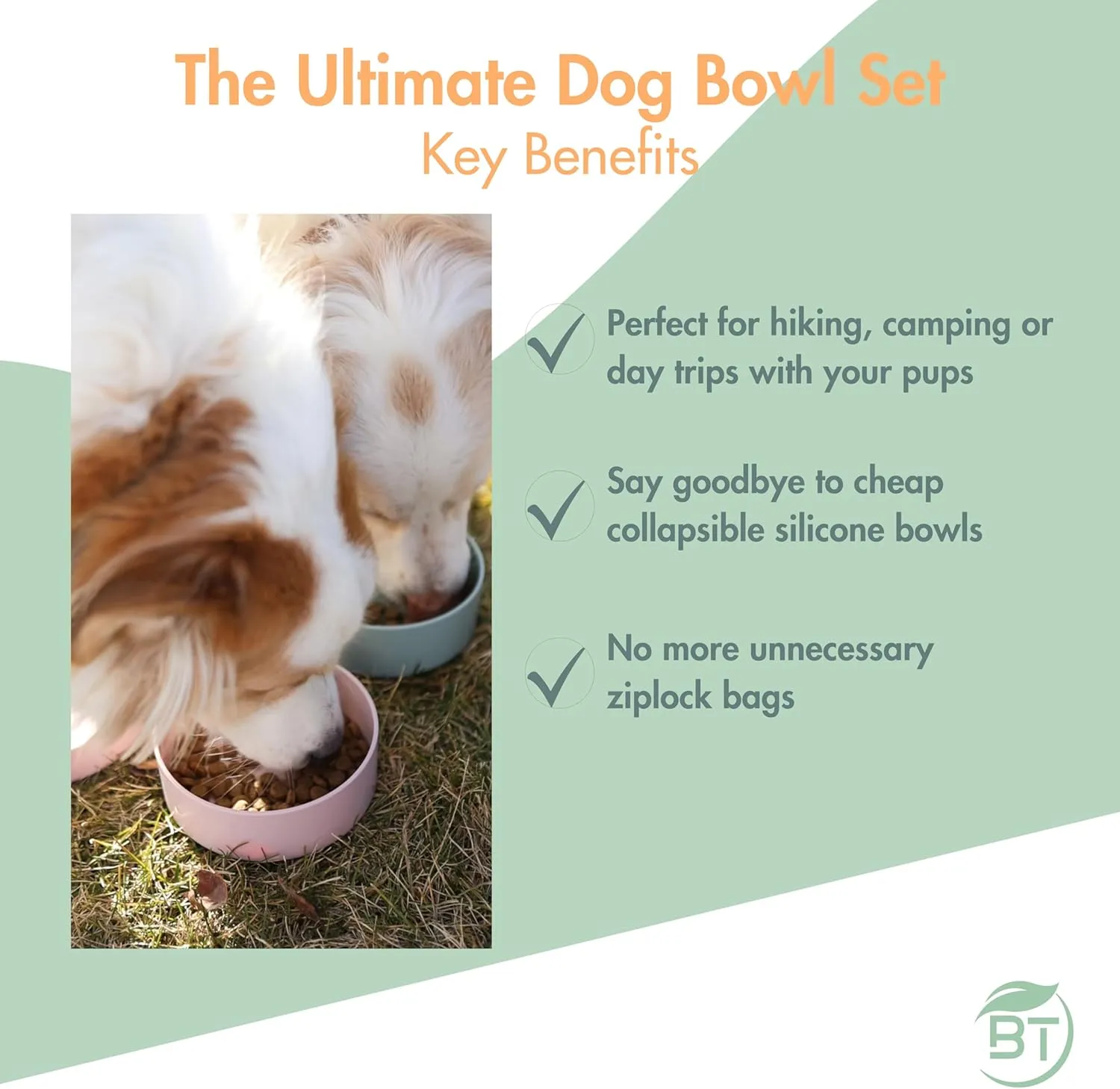 Barkin' Trails Travel Dog Bowls - Portable, BPA-Free Dog Food and Water Bowl Set for Outdoor Use and Camping