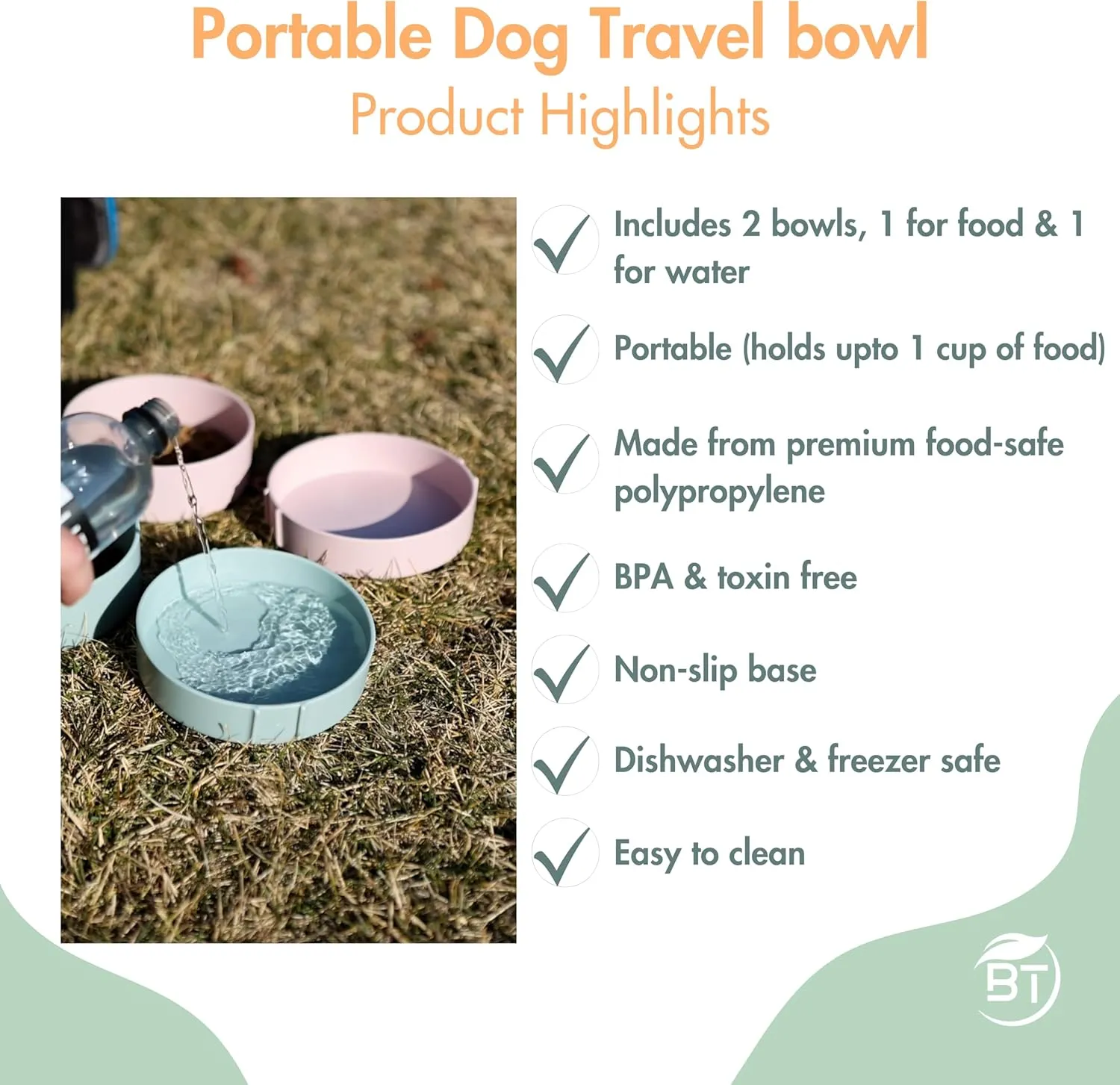 Barkin' Trails Travel Dog Bowls - Portable, BPA-Free Dog Food and Water Bowl Set for Outdoor Use and Camping