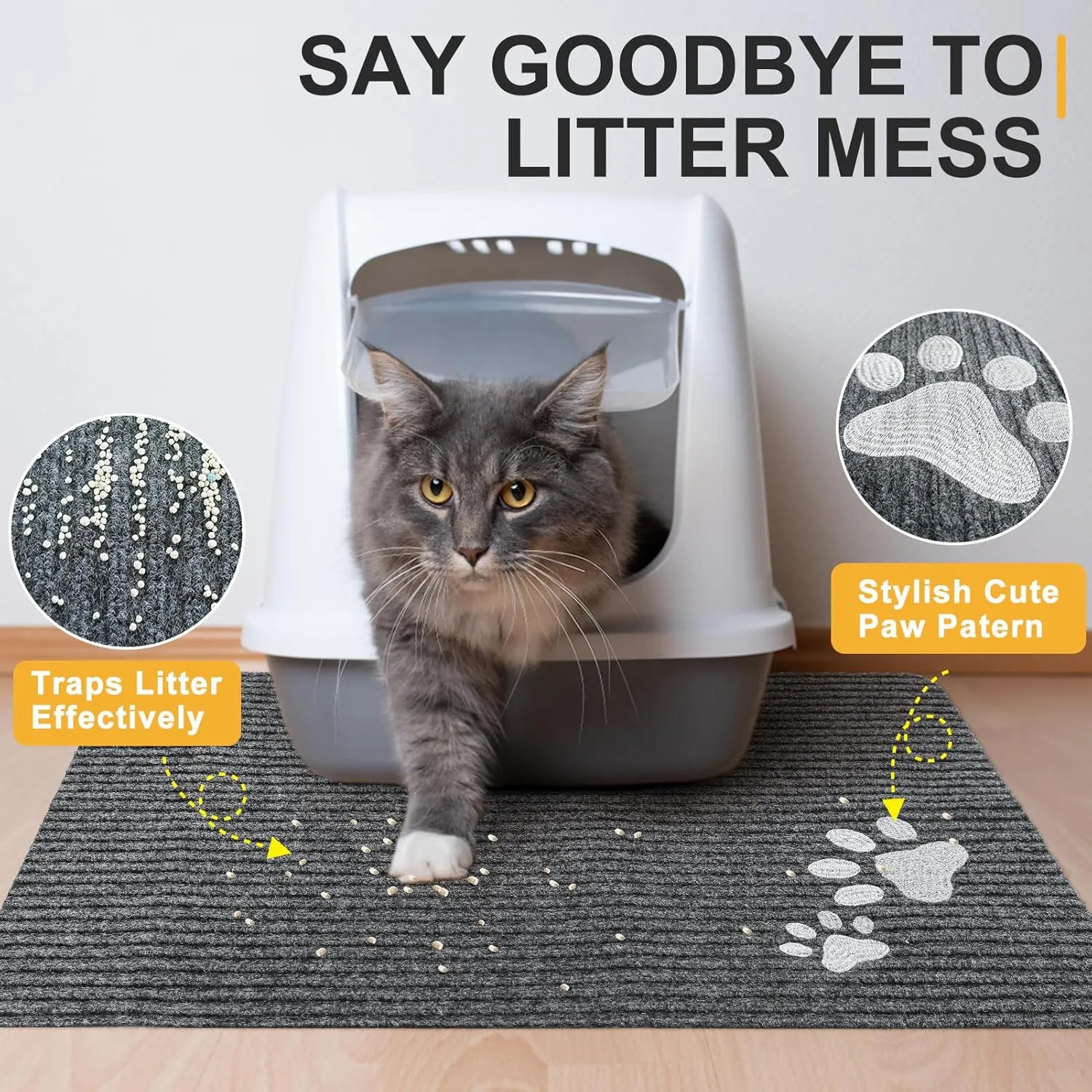 BEAUTYZOO Cat Litter Mat Litter Trapping Mat, 32"x 45" Extra Large Litter Box Mat, Waterproof Kitty Litter Mat, Non-slip Litter Rug Mat Pads for Floor Scatter Control,Soft on Paws & Easy to Clean,Grey