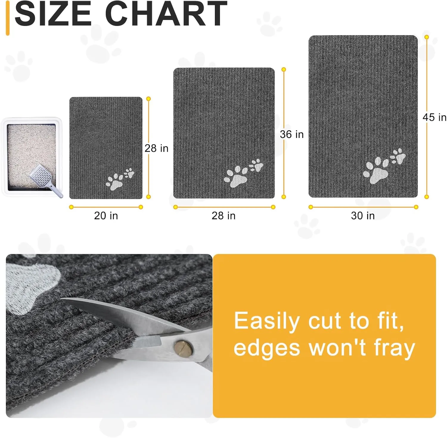 BEAUTYZOO Cat Litter Mat Litter Trapping Mat, 32"x 45" Extra Large Litter Box Mat, Waterproof Kitty Litter Mat, Non-slip Litter Rug Mat Pads for Floor Scatter Control,Soft on Paws & Easy to Clean,Grey