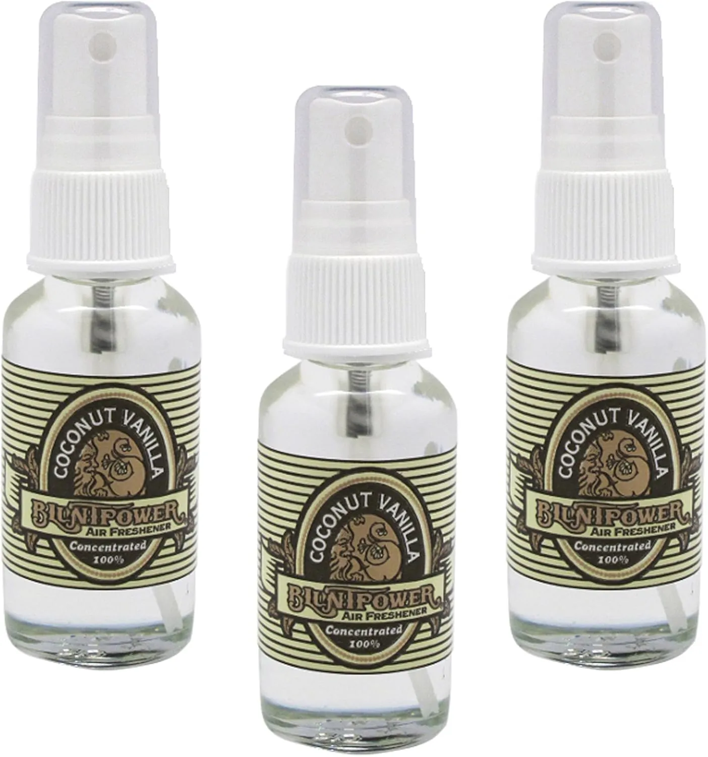 BluntPower (Coconut Vanilla, 3 Pack) Concentrated Air Freshener - Premium Oil Based Air Freshener Spray For Home and Car - Long-Lasting Bathroom Spray, Car Freshener, & Odor Eliminator Spray