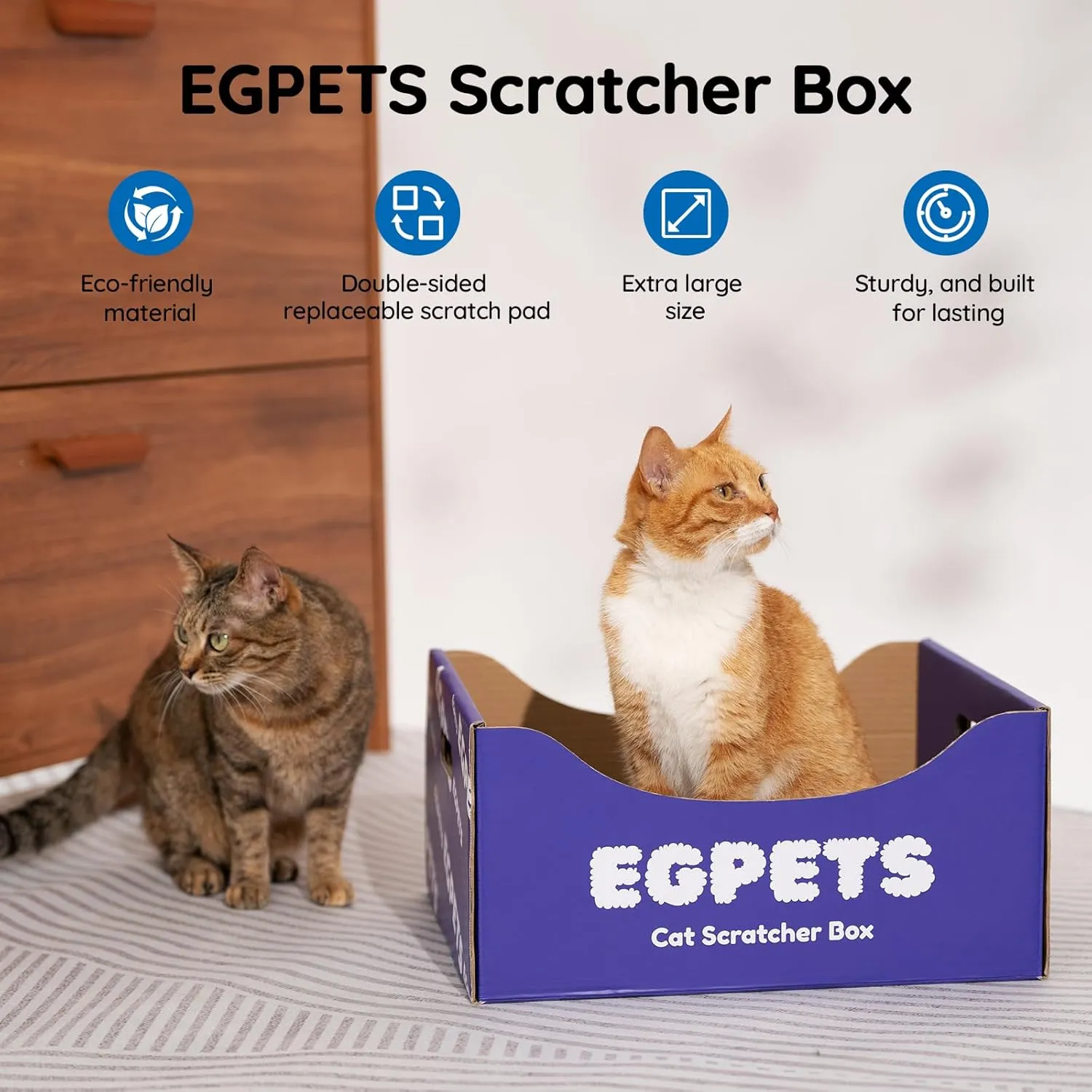Cardboard Cat Scratcher Box for Indoor Cats with Extra-Large Scratching Board, Refillable and Sturdy, Ideal for Hiding, Scratching and Sleeping, Easy to Clean and Assemble, Violet