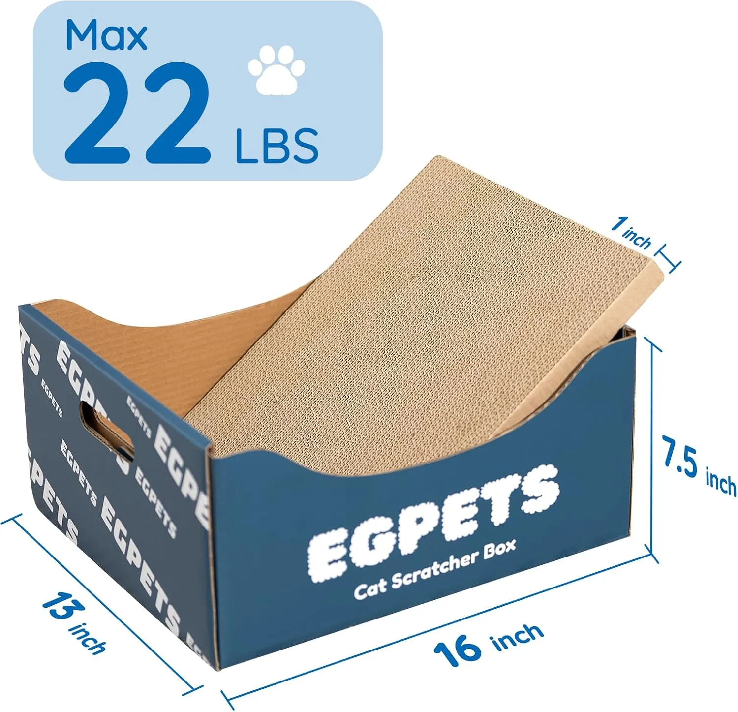 Cardboard Cat Scratcher Box with Extra-Large Double-Sided Sturdy Cat Scratching Board and Refillable Cat Scratch Pad, Hide, Scratch and Sleep, Easy to Clean and Assemble- EGPETS Cat Scratch Box Blue