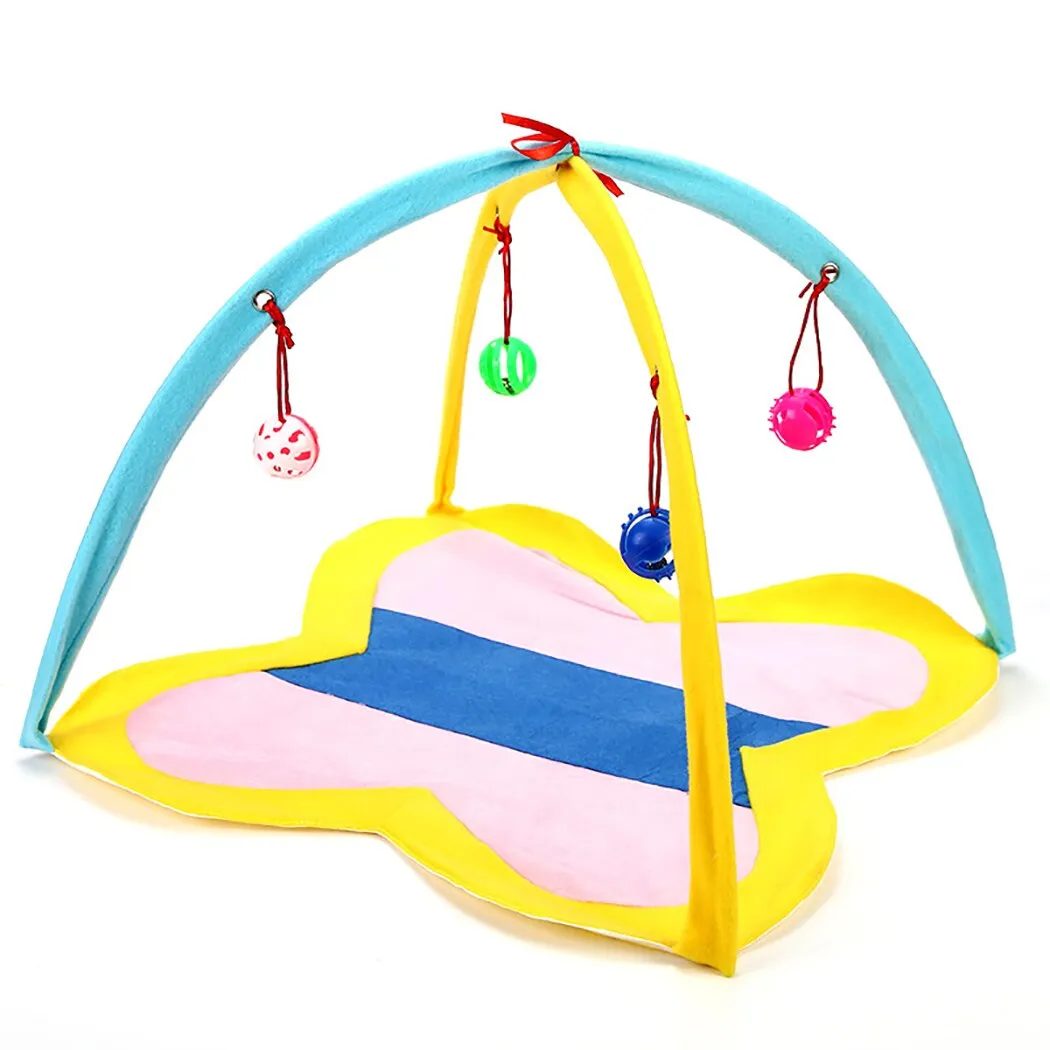 Cat Toys Cat Tent Folding Portable Cat Activity Center Cat Play Mat With Hanging Toy Pet Interaction Training Supplies
