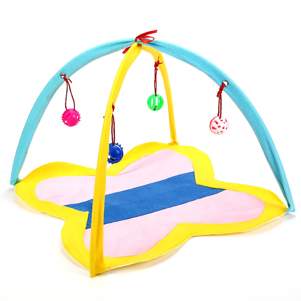 Cat Toys Cat Tent Folding Portable Cat Activity Center Cat Play Mat With Hanging Toy Pet Interaction Training Supplies