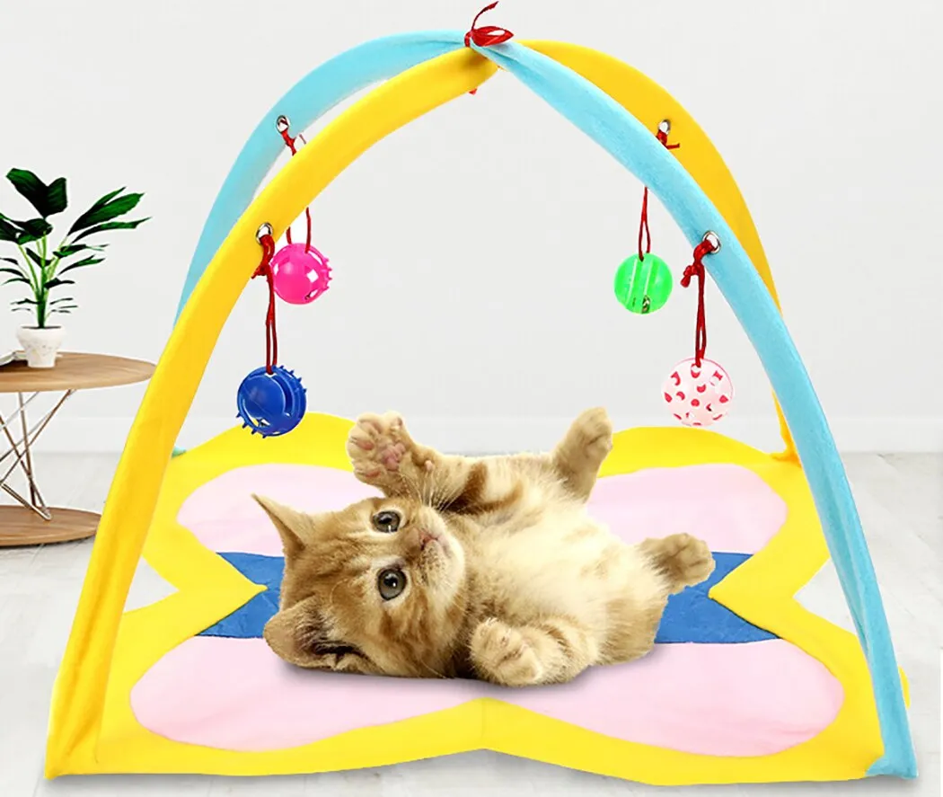 Cat Toys Cat Tent Folding Portable Cat Activity Center Cat Play Mat With Hanging Toy Pet Interaction Training Supplies