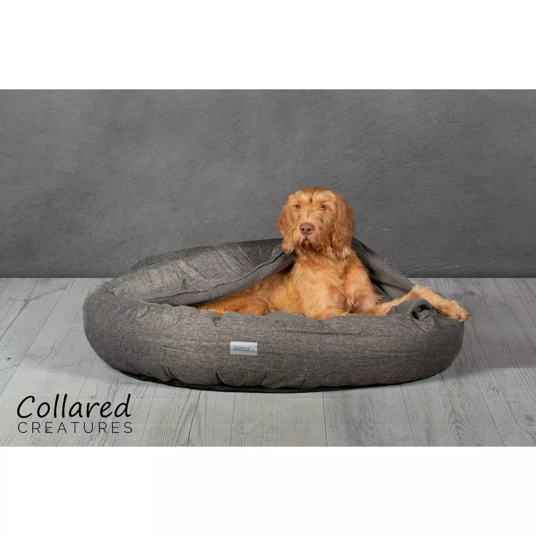 Collared Creatures - Luxury Grey Cocoon Cushion Round Dog Bed