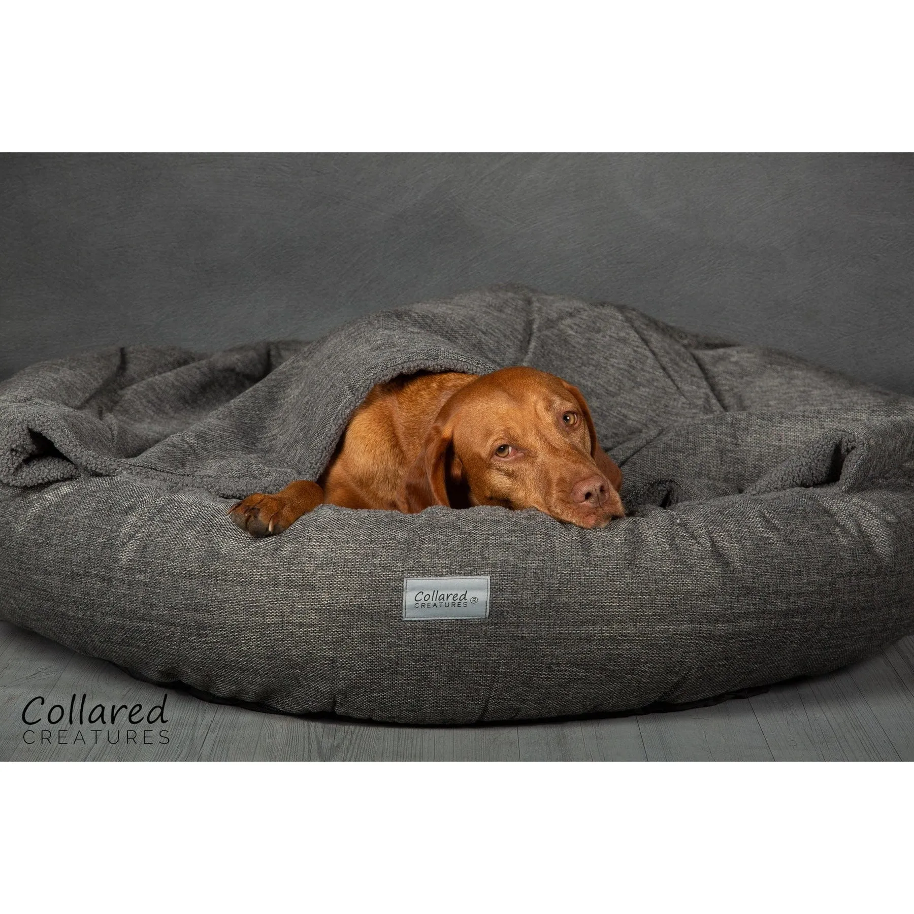 Collared Creatures - Luxury Grey Cocoon Cushion Round Dog Bed