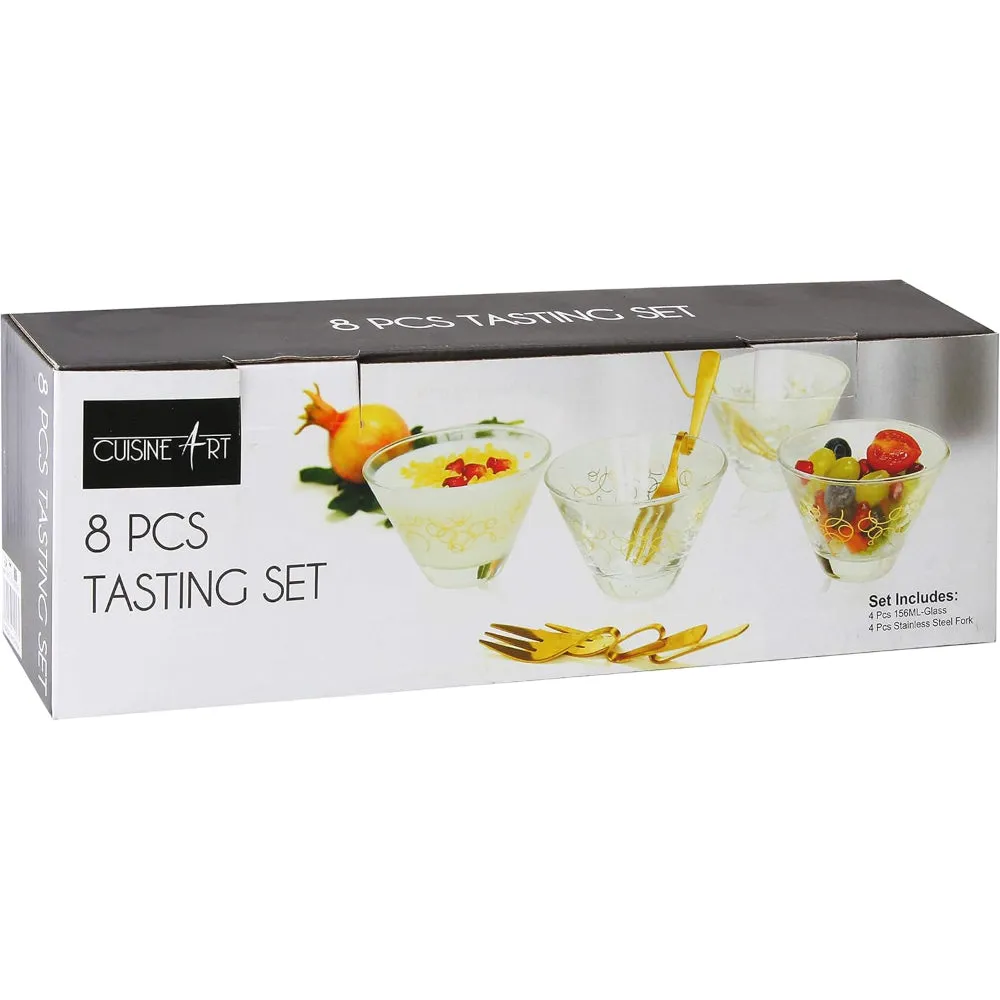 Cuisine Art 8 Pcs Dessert Set - Tasting Set - 4 Glass, 4 Stainless Steel Spoon