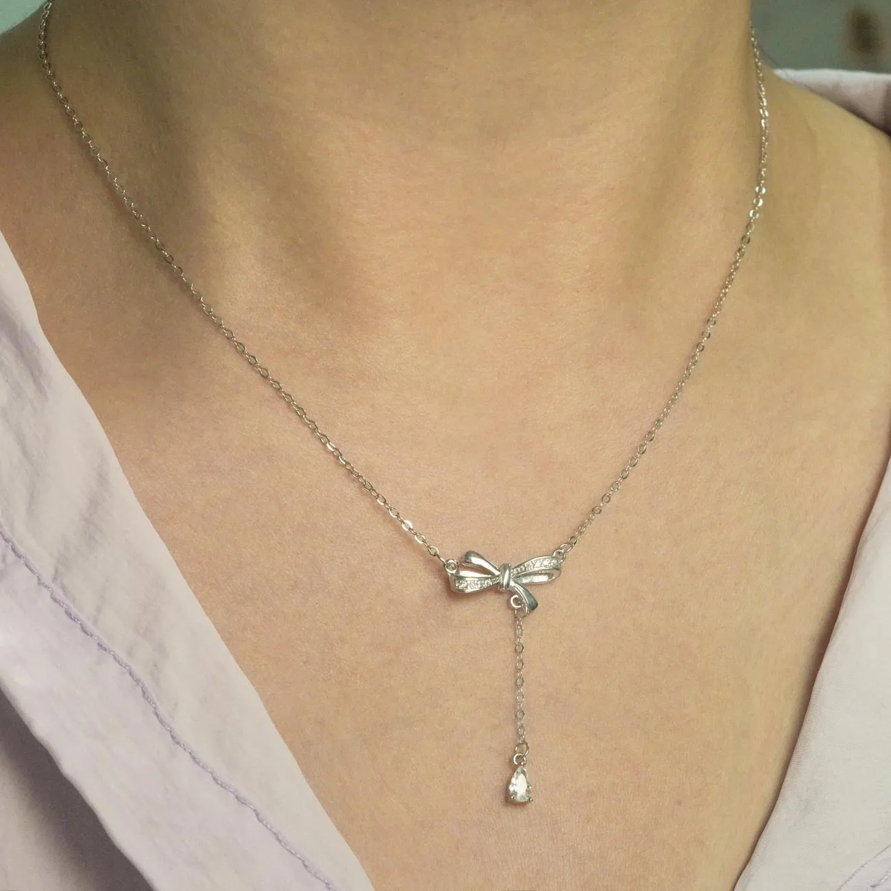 CZ Bowknot 925 Sterling Silver Necklace