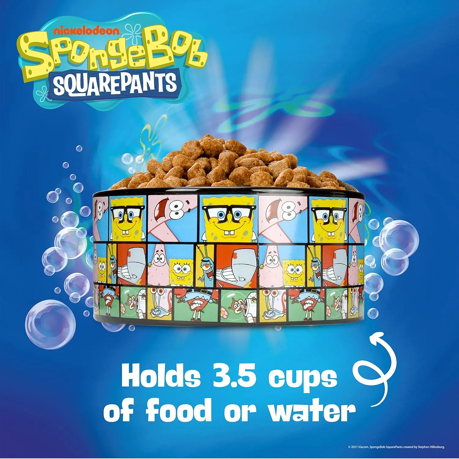 Deco Dog Food Bowl, 6 Inch | Spongebob Dog Bowls, Ceramic Dog Bowls for Medium Sized Dogs and All Dogs, Food Bowl Holds 3.5 Cups, Black, FF16935 (Pack of 2)
