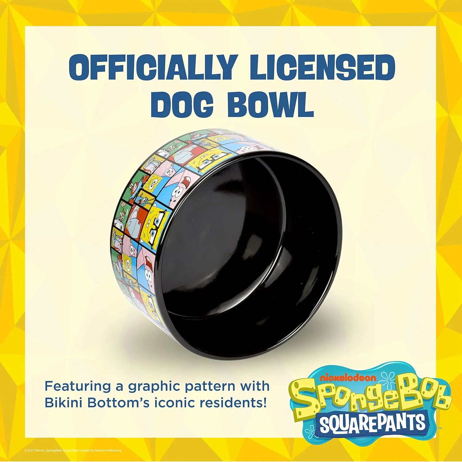Deco Dog Food Bowl, 6 Inch | Spongebob Dog Bowls, Ceramic Dog Bowls for Medium Sized Dogs and All Dogs, Food Bowl Holds 3.5 Cups, Black, FF16935 (Pack of 2)