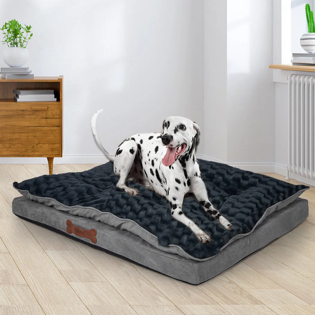 Dog Calming Bed Warm Soft Plush Comfy Sleeping Memory Foam Mattress - Dark Grey L