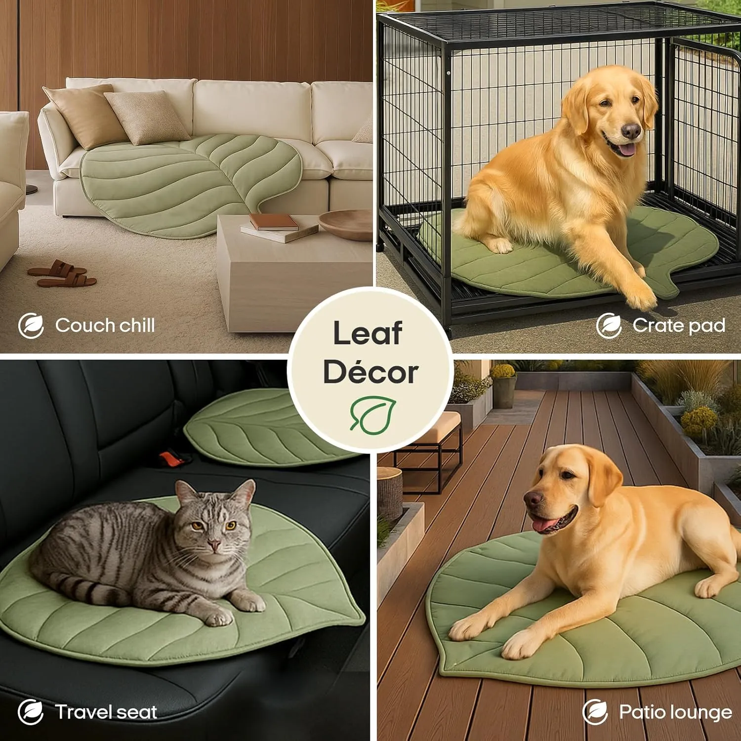 Dog Cooling Mat - Large Leaf Shaped, Washable, Non-Slip, Summer Pad for Dogs and Cats, Durable Cotton, Lightweight