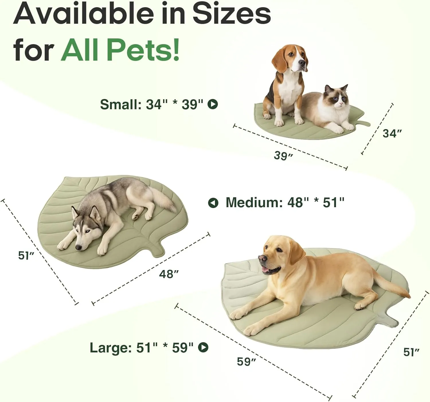 Dog Cooling Mat - Large Leaf Shaped, Washable, Non-Slip, Summer Pad for Dogs and Cats, Durable Cotton, Lightweight