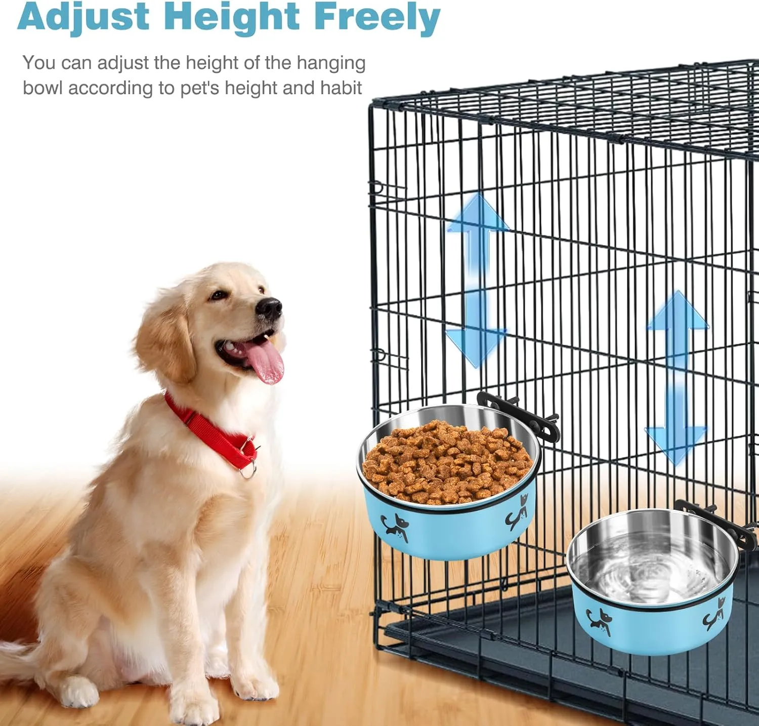 Dog Crate Bowls Hanging No Spill, 2 Pack Dog Crate Water Bowl, Kennel Food Bowls Mountable for Crates, Large Stainless Steel Pet Cage Accessories Feeder Coop Cup Dish for Puppy Bunny Guinea Pig Ferret