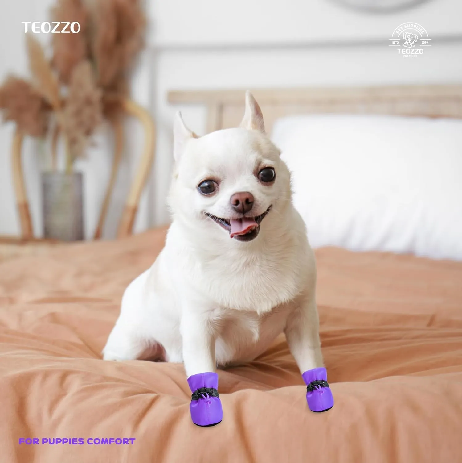 Dog Shoes Dog Boots & Paw Protector, Anti-Slip Sole Winter Dog Booties with Reflective Straps Dog Snow Boots for Small Medium Dogs 4PCS Purple 5