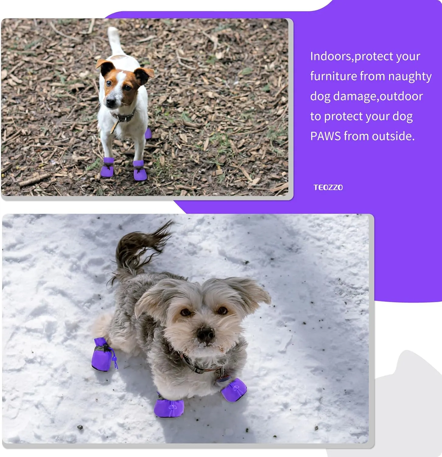 Dog Shoes Dog Boots & Paw Protector, Anti-Slip Sole Winter Dog Booties with Reflective Straps Dog Snow Boots for Small Medium Dogs 4PCS Purple 5