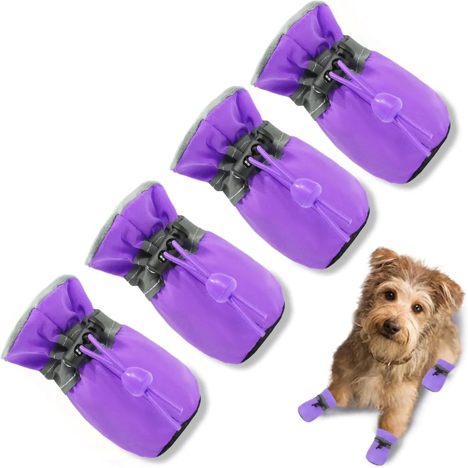 Dog Shoes Dog Boots & Paw Protector, Anti-Slip Sole Winter Dog Booties with Reflective Straps Dog Snow Boots for Small Medium Dogs 4PCS Purple 5