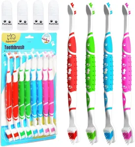 Dog Toothbrush pet Toothbrush Finger Toothbrush Small to Large Dogs,Cats with Soft Bristles Non Slip Dual Head Dog Toothbrush (8 Colors)