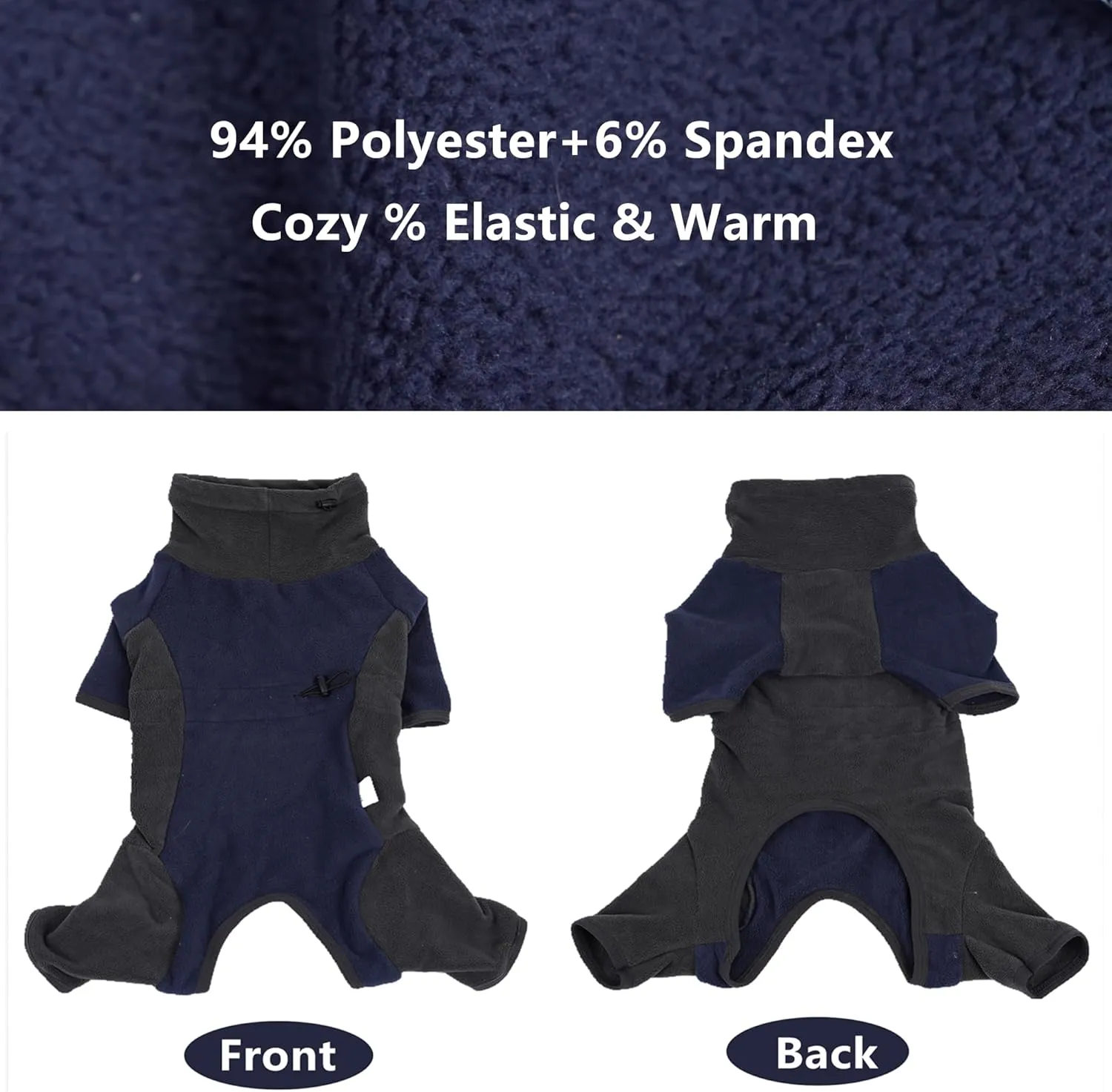 Dog Winter Coat, Warm Fleece Dog Jacket, Windproof Dog Pullover Jumpsuit, Fullbody Dog Pajamas Onesie, Cold Weather Clothes for Medium Large Dog(XL,Blue)