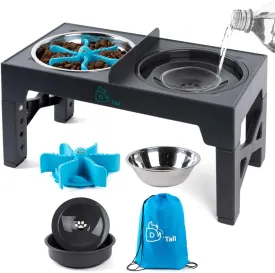 Elevated Dog Bowls, 5 Height Adjustable Raised Dog Bowl Stand with Stainless Steel Food Bowl, Slow Feeder & Anti-Spill Water Bowl for Large Medium Dogs Adjust to 3.15", 8.66", 9.84",11.02", 12.2"