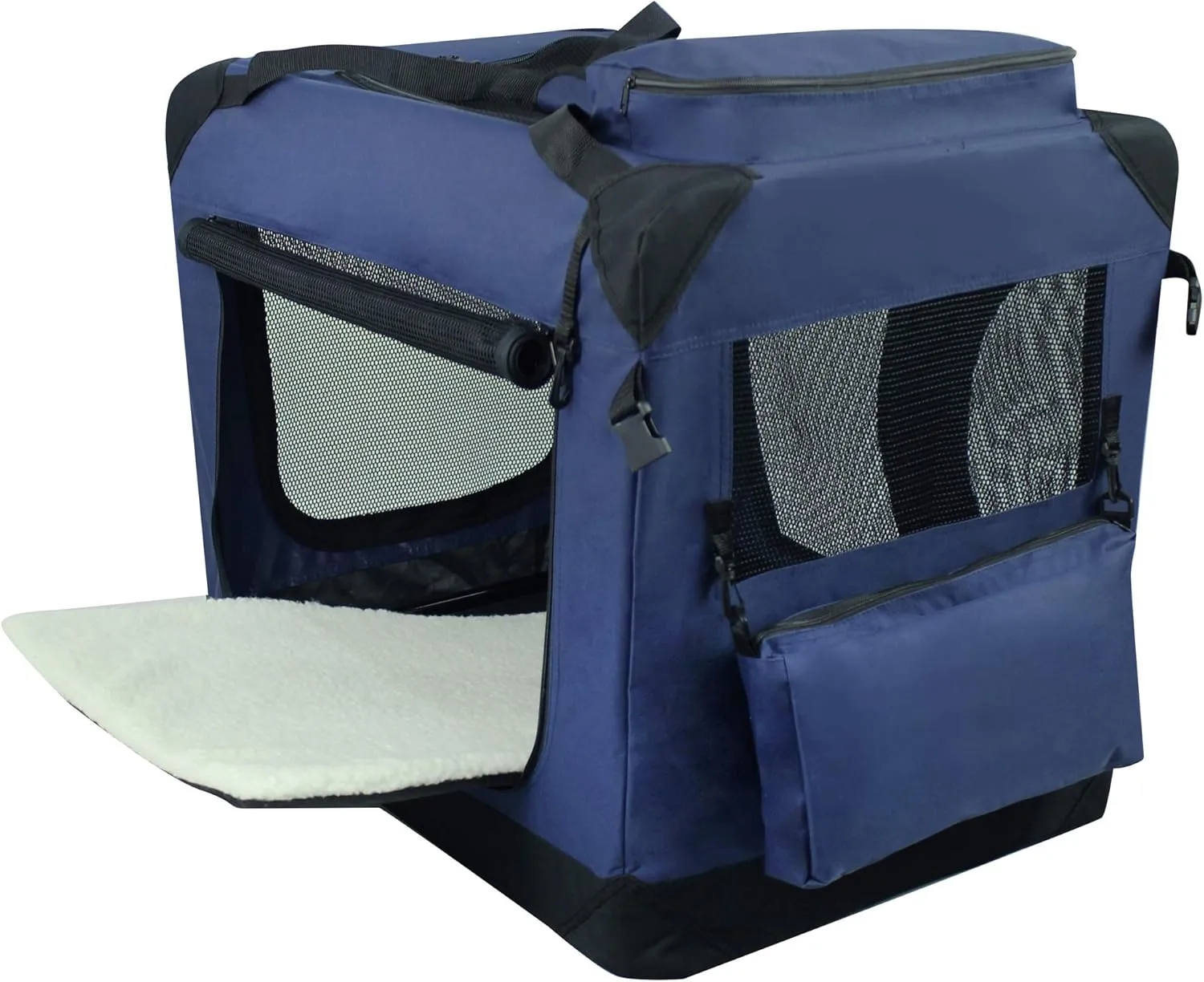 EliteField 3-Door Folding Soft Dog Crate with Carrying Bag and Fleece Bed (2 Year Warranty), Indoor & Outdoor Pet Home (24" L x 18" W x 21" H, Navy Blue)