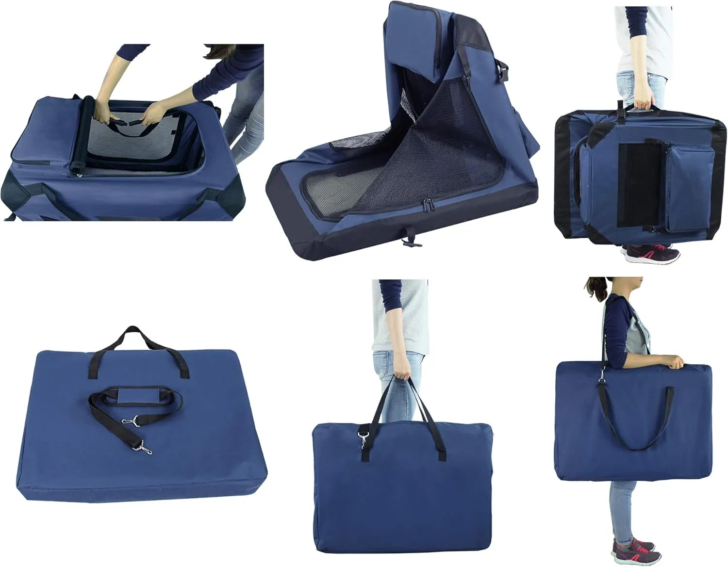 EliteField 3-Door Folding Soft Dog Crate with Carrying Bag and Fleece Bed (2 Year Warranty), Indoor & Outdoor Pet Home (24" L x 18" W x 21" H, Navy Blue)