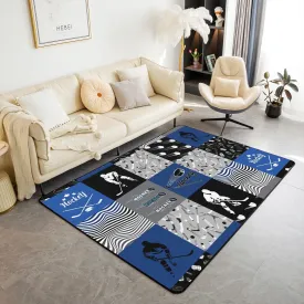 Erosebridal Ice Hockey Area Rug 4'11" x 3'3" for Boys Kids Teens,Sports Theme Carpet Blue and Gray Hockey Indoor Floor Mat,Winter Hockey Player Accent Rug Set for Living Room Bedroom Non Slip