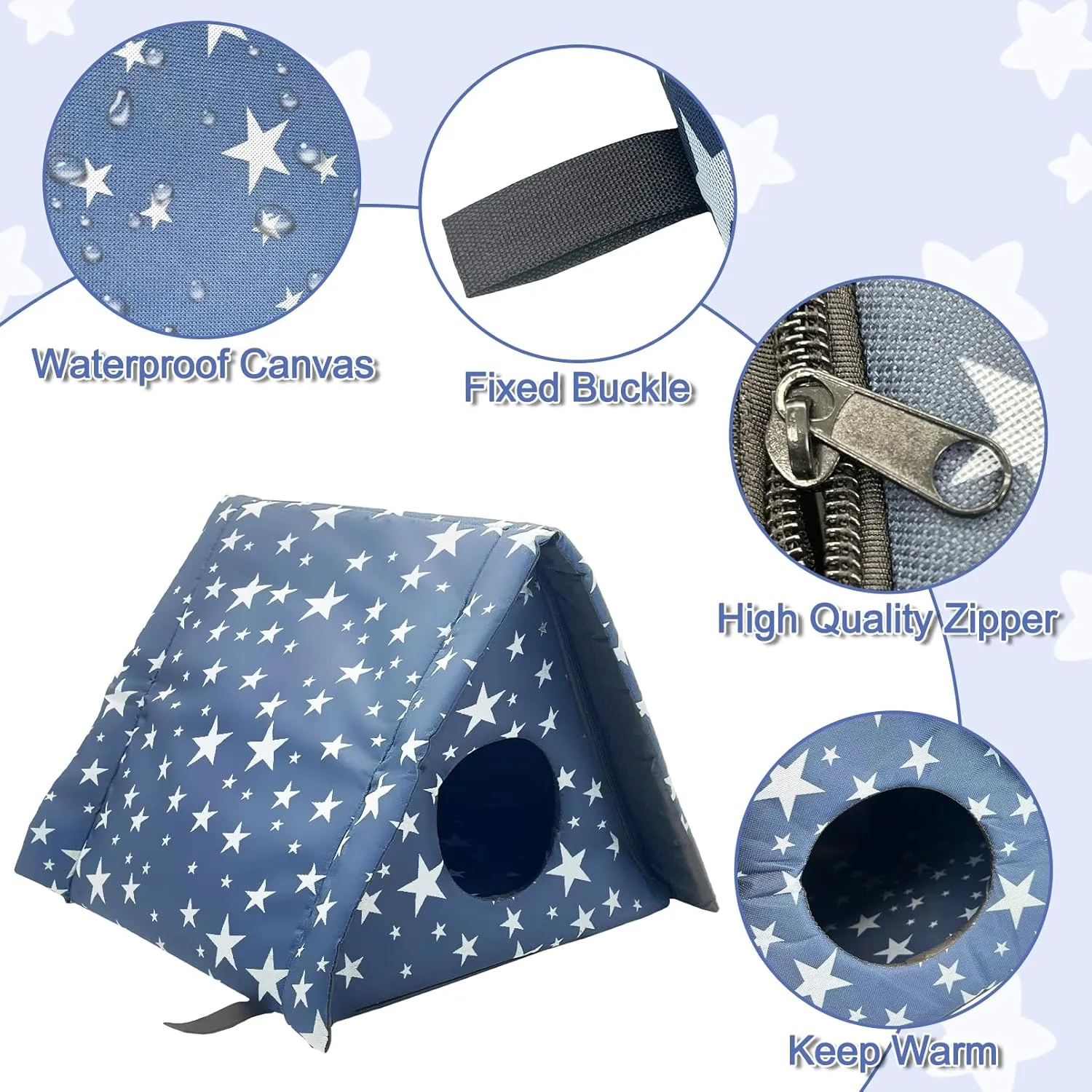 Fhiny Stray Cats Shelter, Waterproof Outdoor Cat House Foldable Warm Pet Cave for Winter Wild Animal Tent Bed Anti-Slip Kitten Cave for Feral Cat Dog Puppy Weatherproof (S, Blue)