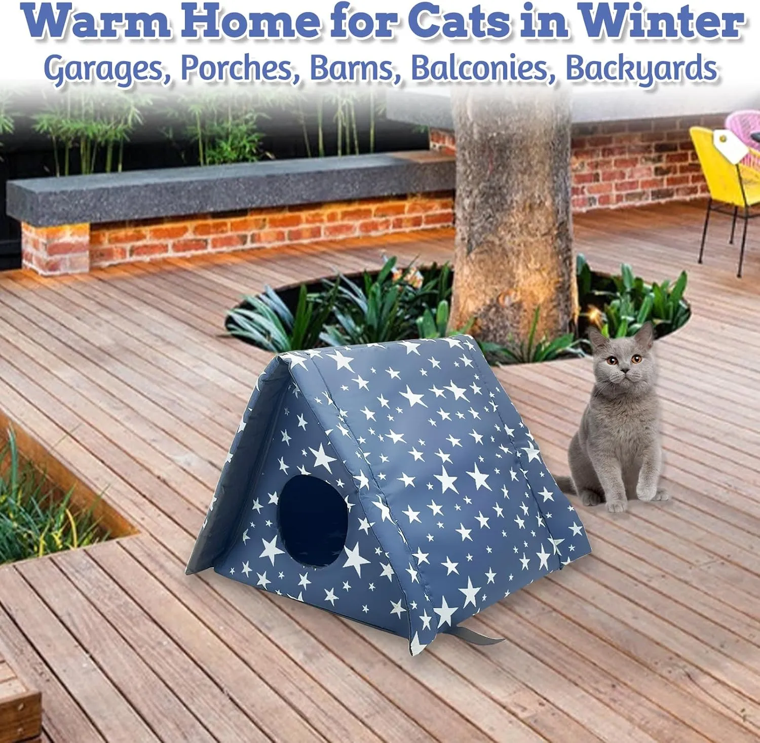 Fhiny Stray Cats Shelter, Waterproof Outdoor Cat House Foldable Warm Pet Cave for Winter Wild Animal Tent Bed Anti-Slip Kitten Cave for Feral Cat Dog Puppy Weatherproof (S, Blue)