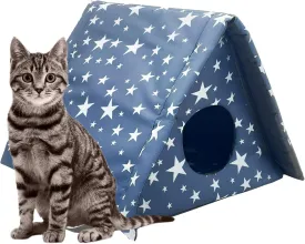 Fhiny Stray Cats Shelter, Waterproof Outdoor Cat House Foldable Warm Pet Cave for Winter Wild Animal Tent Bed Anti-Slip Kitten Cave for Feral Cat Dog Puppy Weatherproof (S, Blue)
